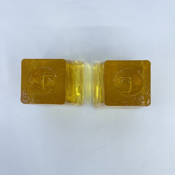 fire and light cast glass candle holders set of 2 citrus yellow signed - Picture 3 of 8